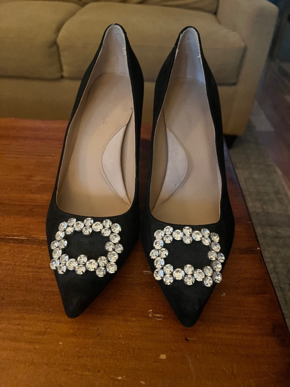 Banana Republic Black Suede Crystal Embellished Heels Size 8